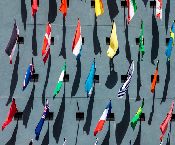 photo of assorted-color nation flags on wall during daytime