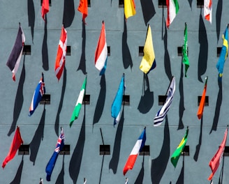 photo of assorted-color nation flags on wall during daytime