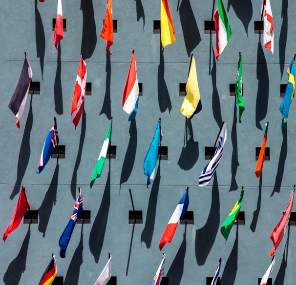 photo of assorted-color nation flags on wall during daytime