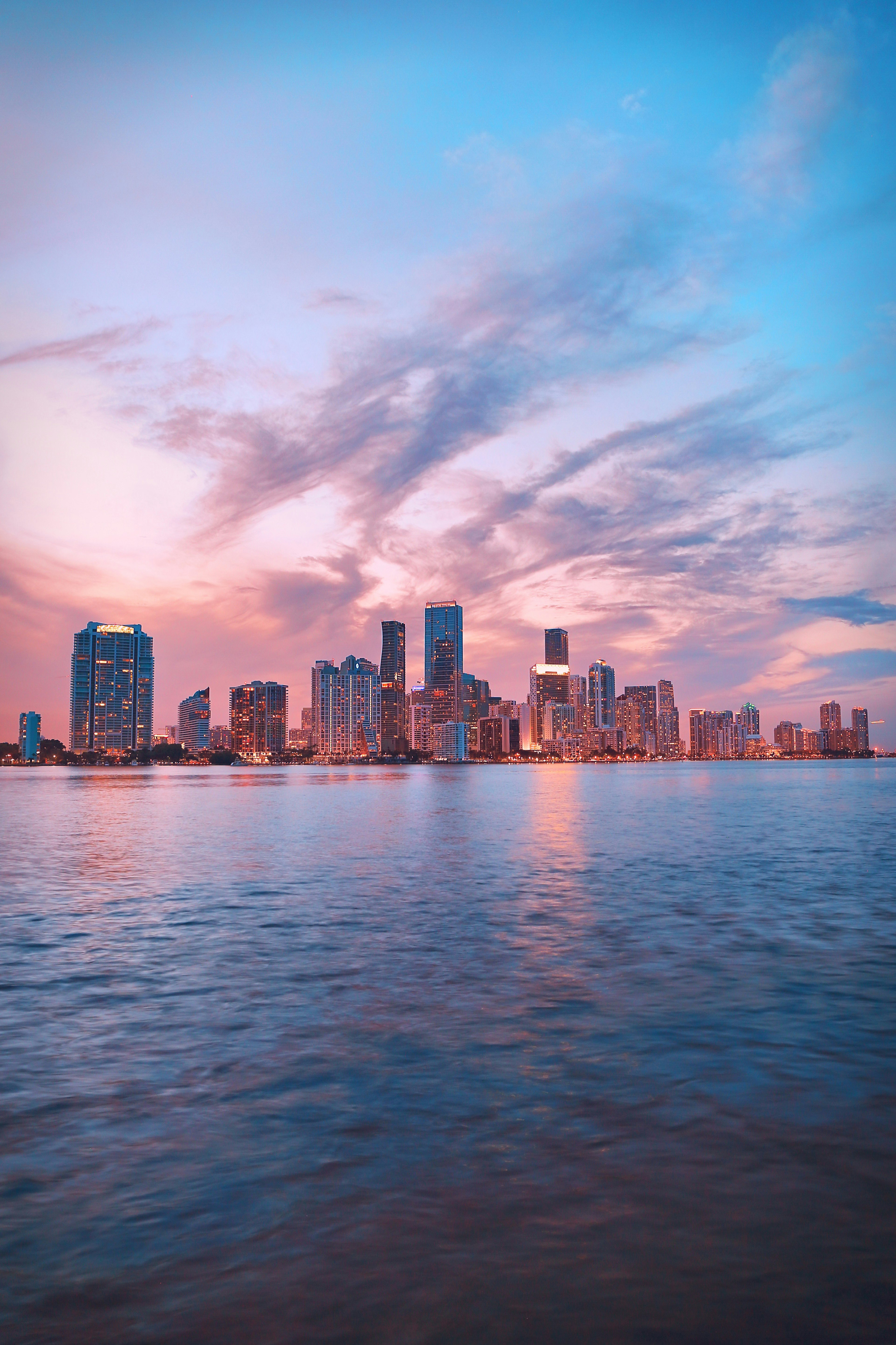 Aerial view of Miami skyline and Biscayne Bay