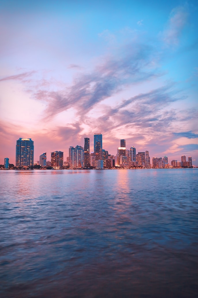 A City skyline at sunset