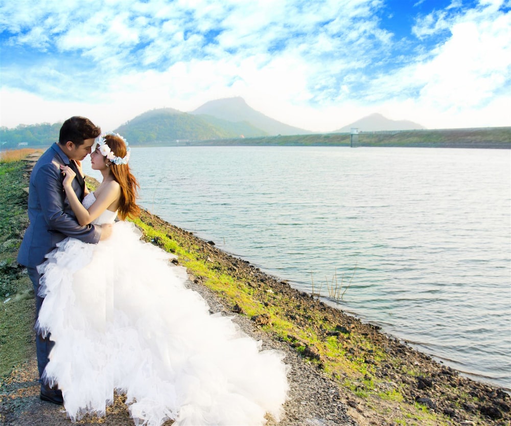 bride and groom looking at each other