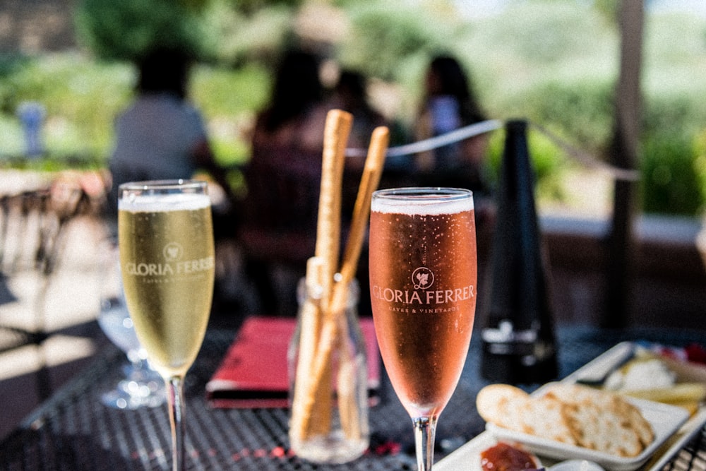 two champagne glasses on top table