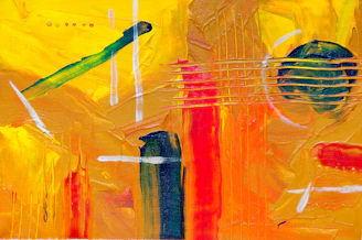 red, yellow, and blue abstract painting
