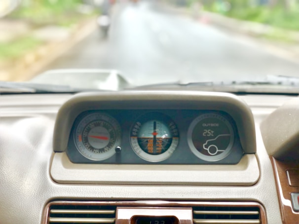 A dashboard showing speed and fuel gauges during a smooth drive.