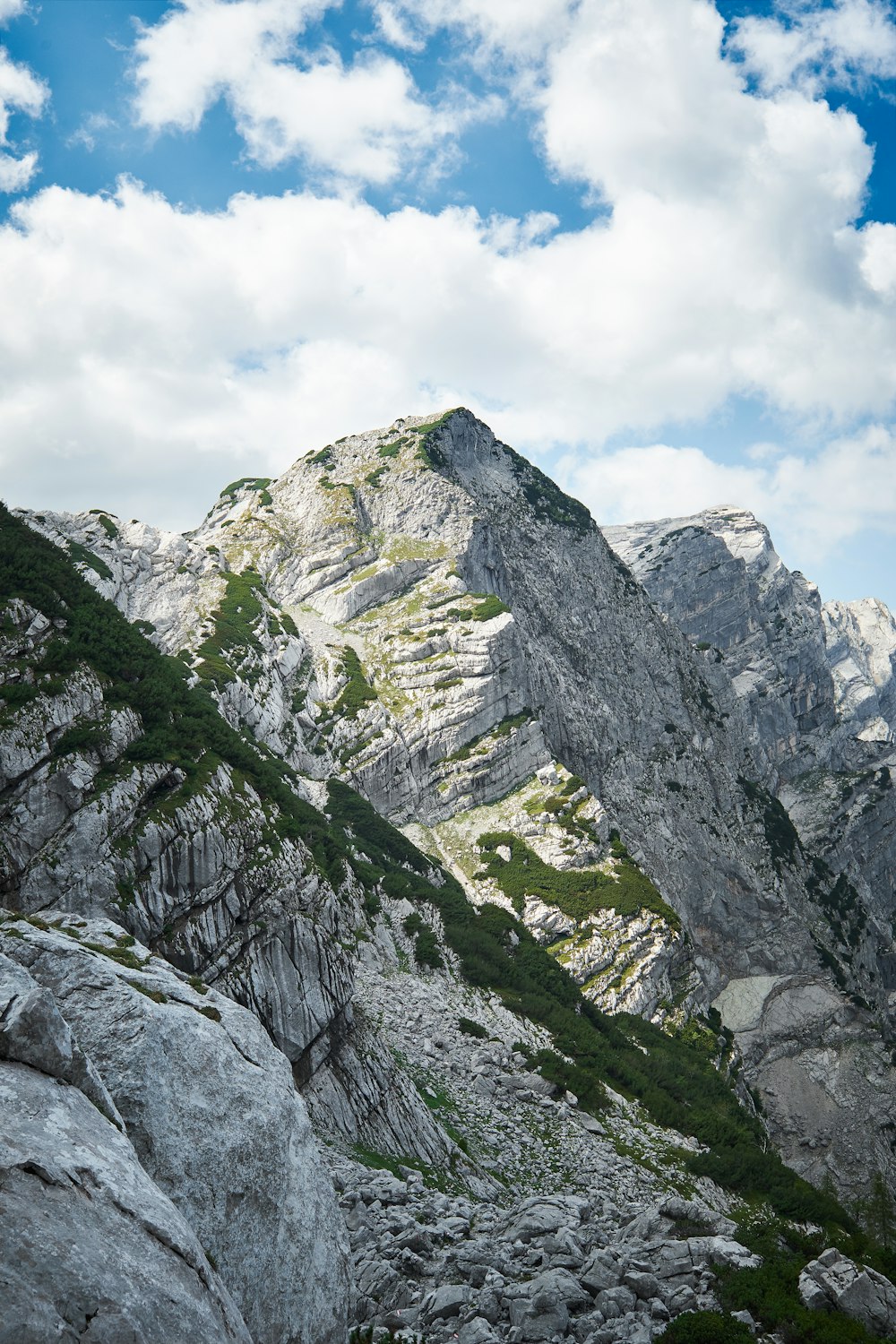 mountains over white and blue sky