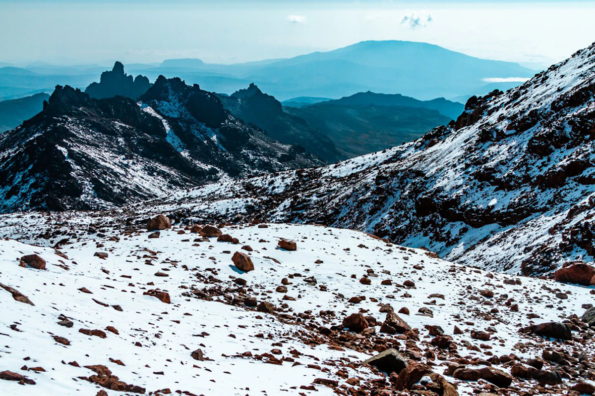 Snow on the peaks of Mount Kenya