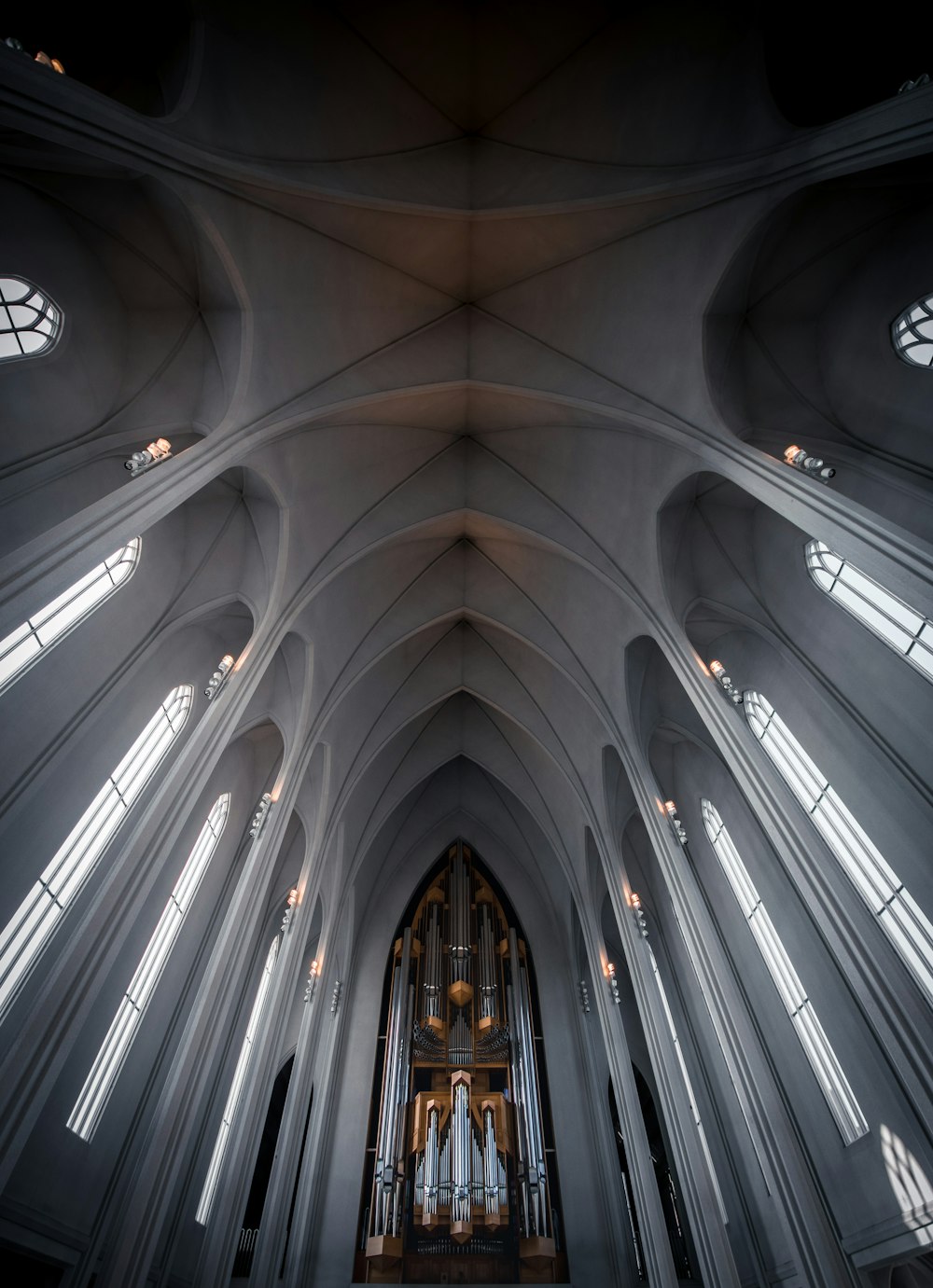 low angle photography of cathedral interior