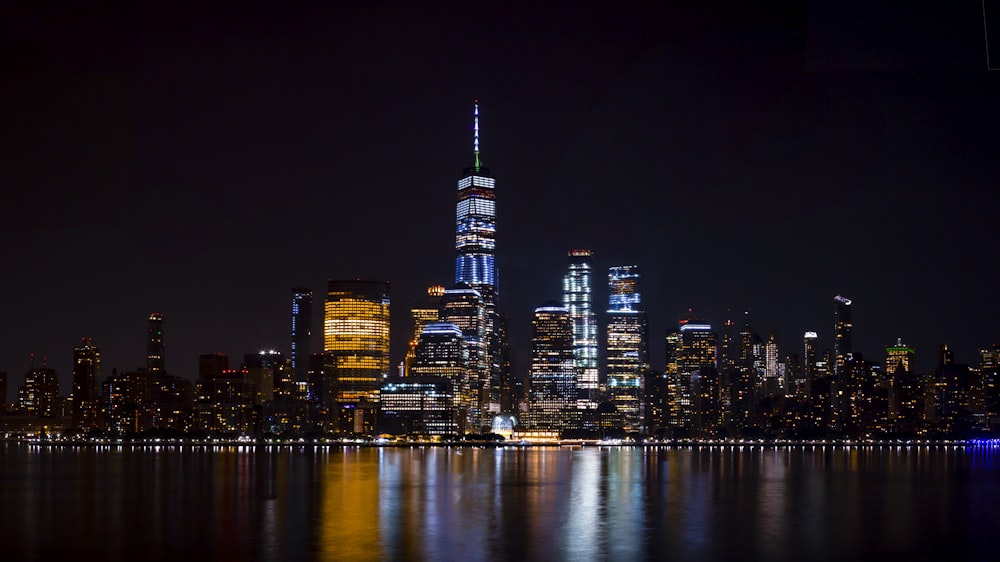 cityscape with lights at night