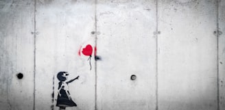 girl in black dress and red heart balloon wall decal