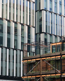 Exterior home facade featuring modern decorative elements and wood alternatives.