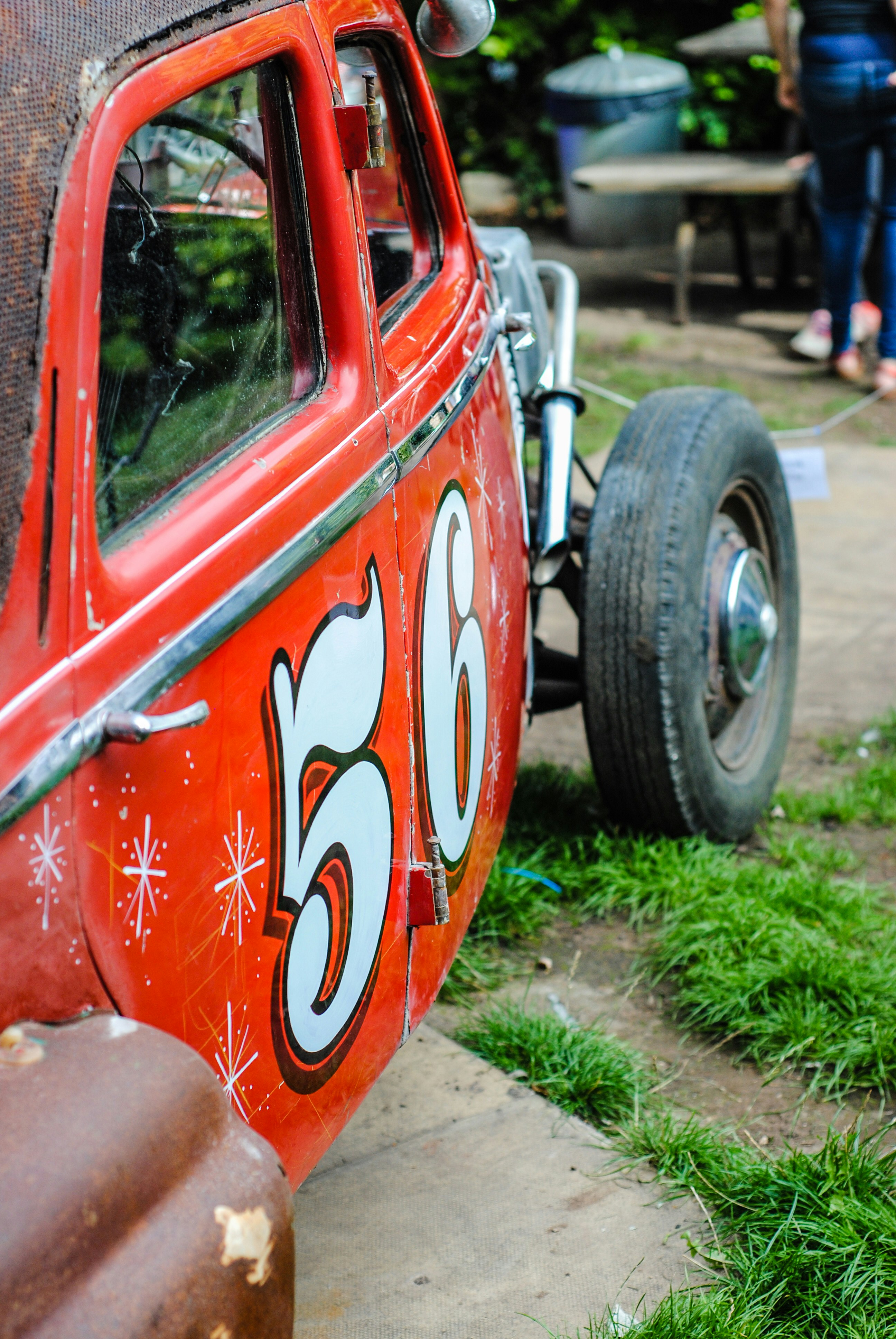 A vintage racer, red with #56 in white