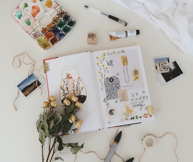 flatlay photography of stuffs on white surface