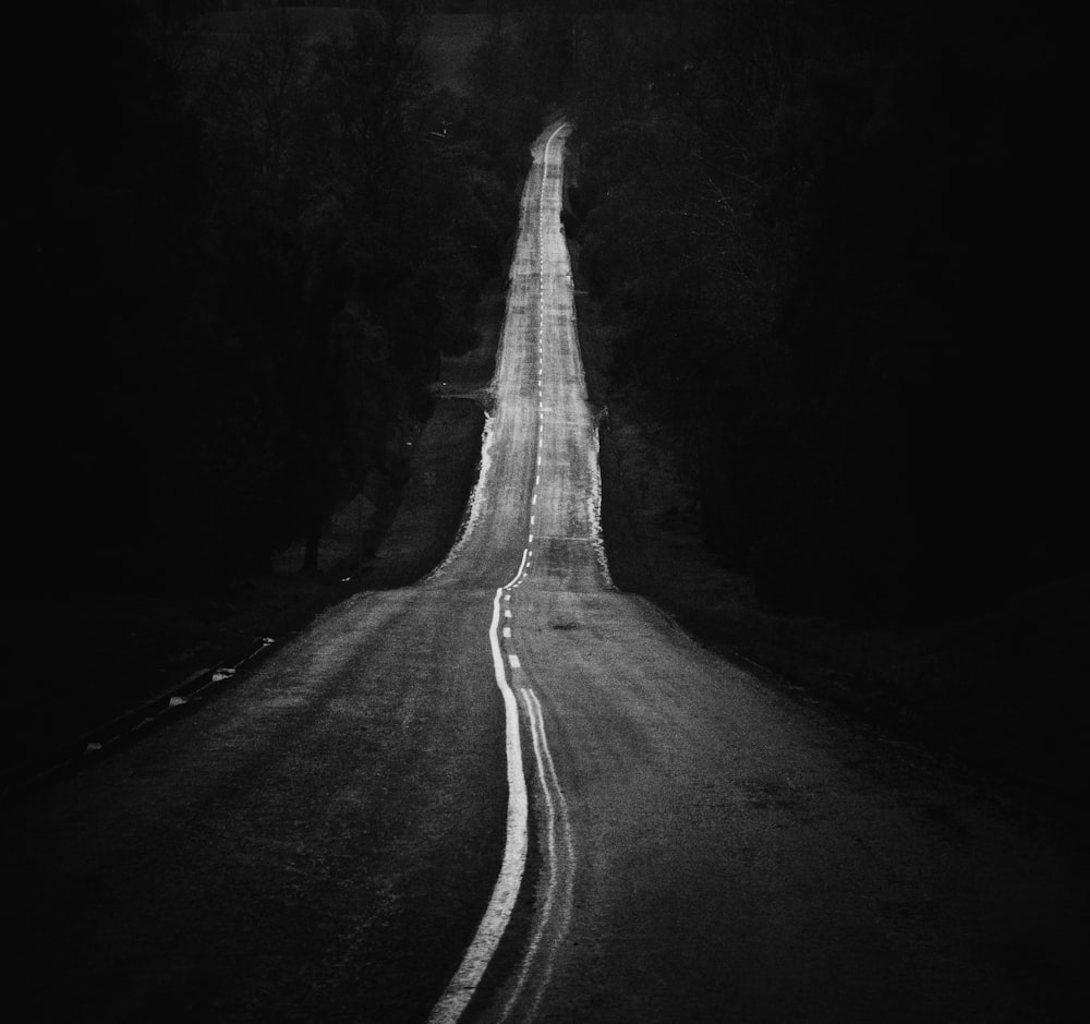 grayscale photography of road