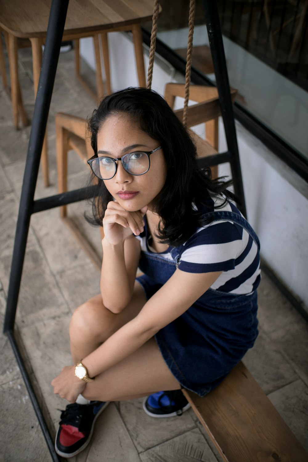 women's white and black striped shirt