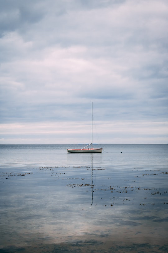 white boat on body of water under white sky in Nationalpark Mols Bjerge Denmark