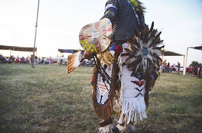 totem poles on grass field native american teams background