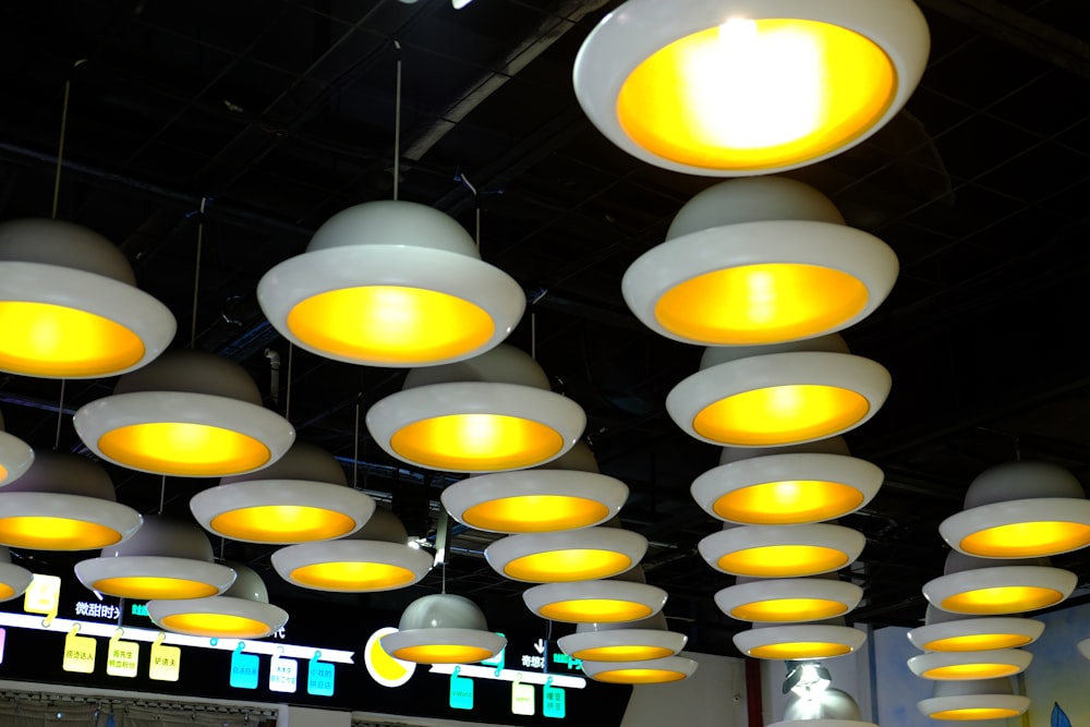 close-up photo of round white LED ceiling lights