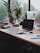 A serene workspace with a laptop open to a newsletter, surrounded by plants and eco-friendly products.