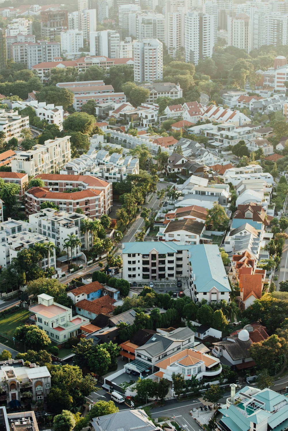 high angle view of city buildings