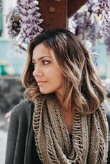 woman wearing gray scarf