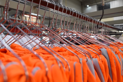 hanging orange clothes lot
