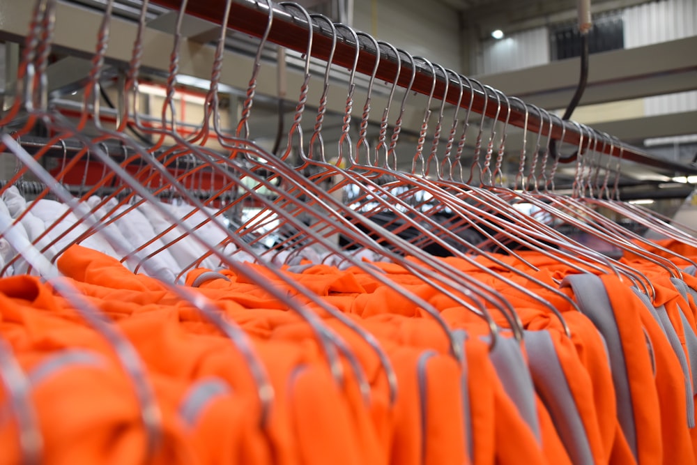 hanging orange clothes lot