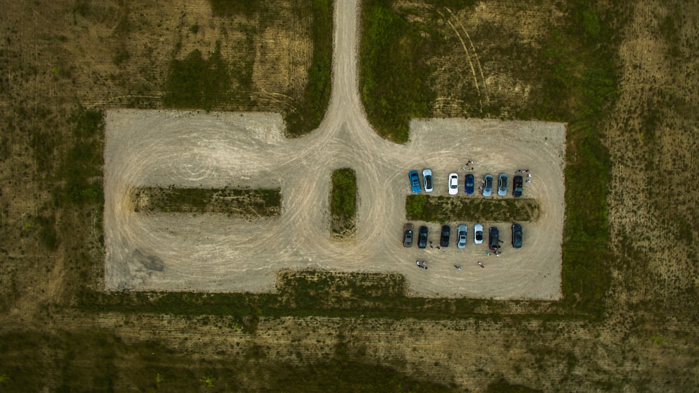 bird's eye view of cars parked in one area