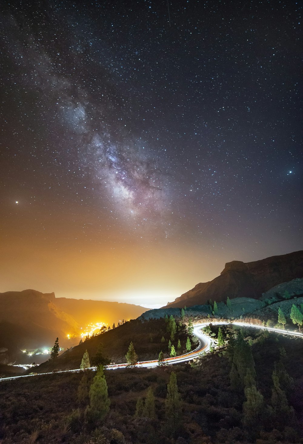 scenery of stars and mountain hill