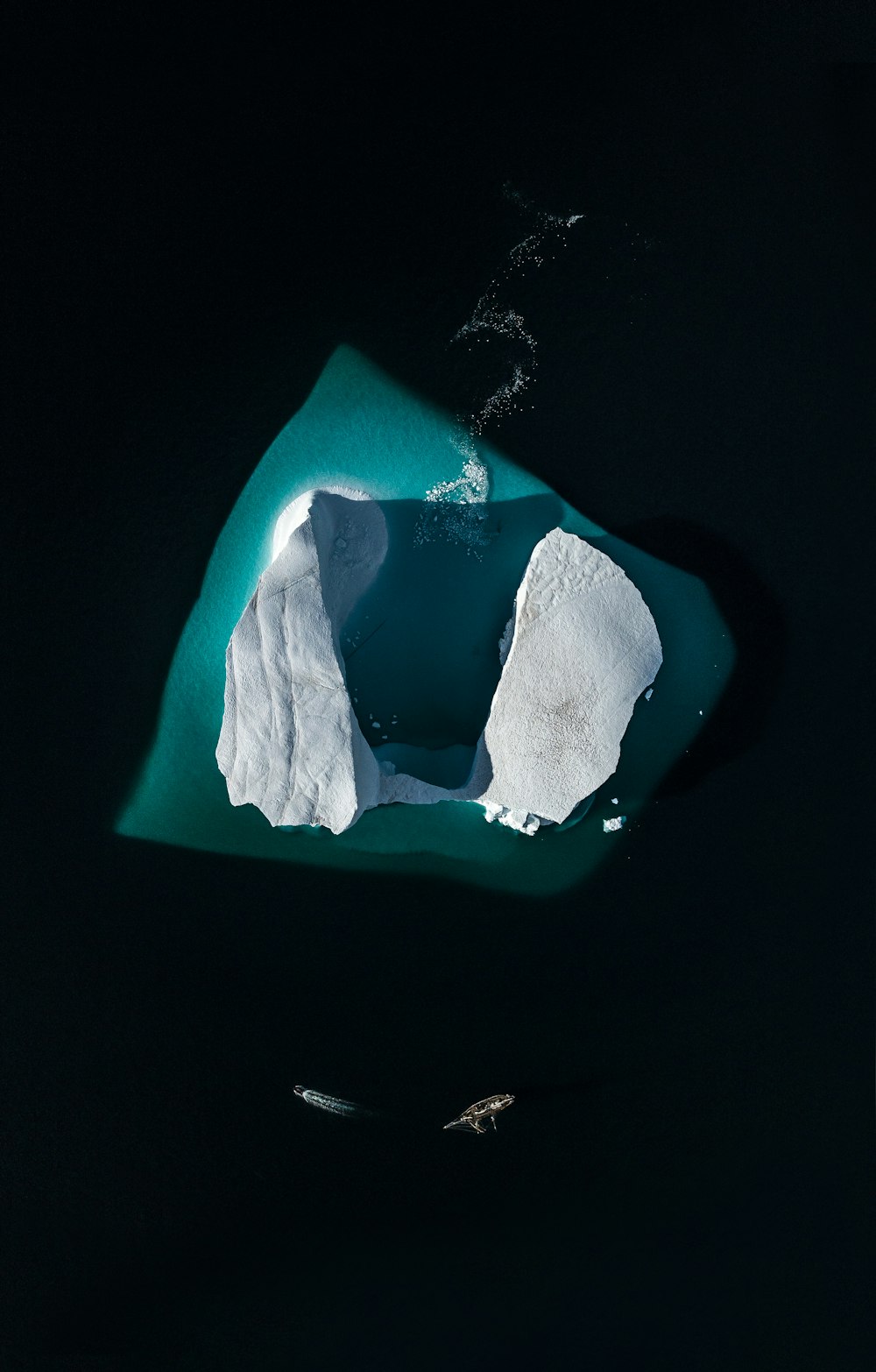 Una vista aerea di un iceberg nell'acqua