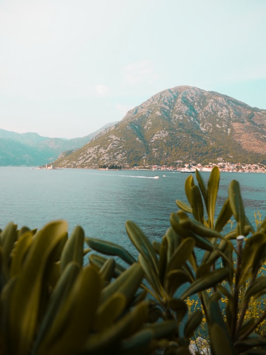 mountain near body of water under blue sky at daytime in Our Lady of the Rocks Montenegro