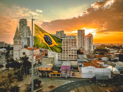 flag of india near high-rise buildings brazil teams background