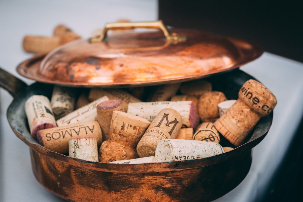 container of brown corks