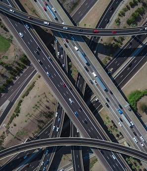 high-angle photo of road with vehicles