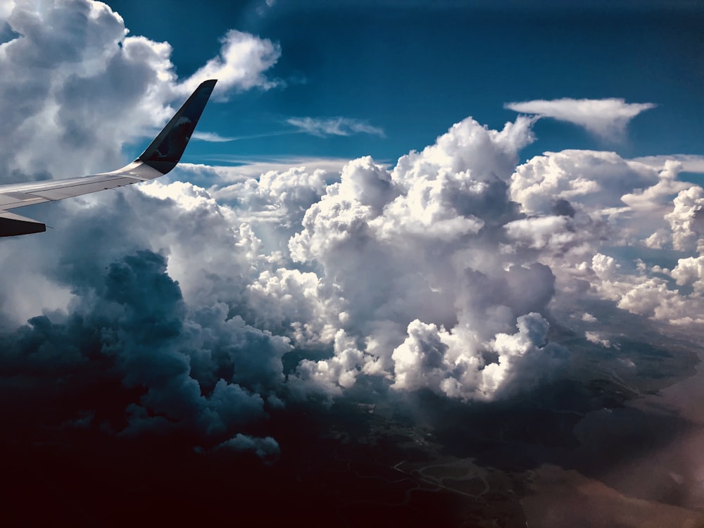 high angle photography of airliner's right wing