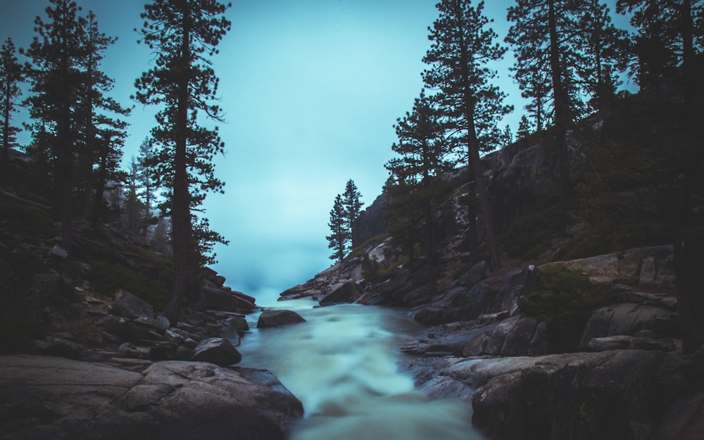 waterfalls between rocks