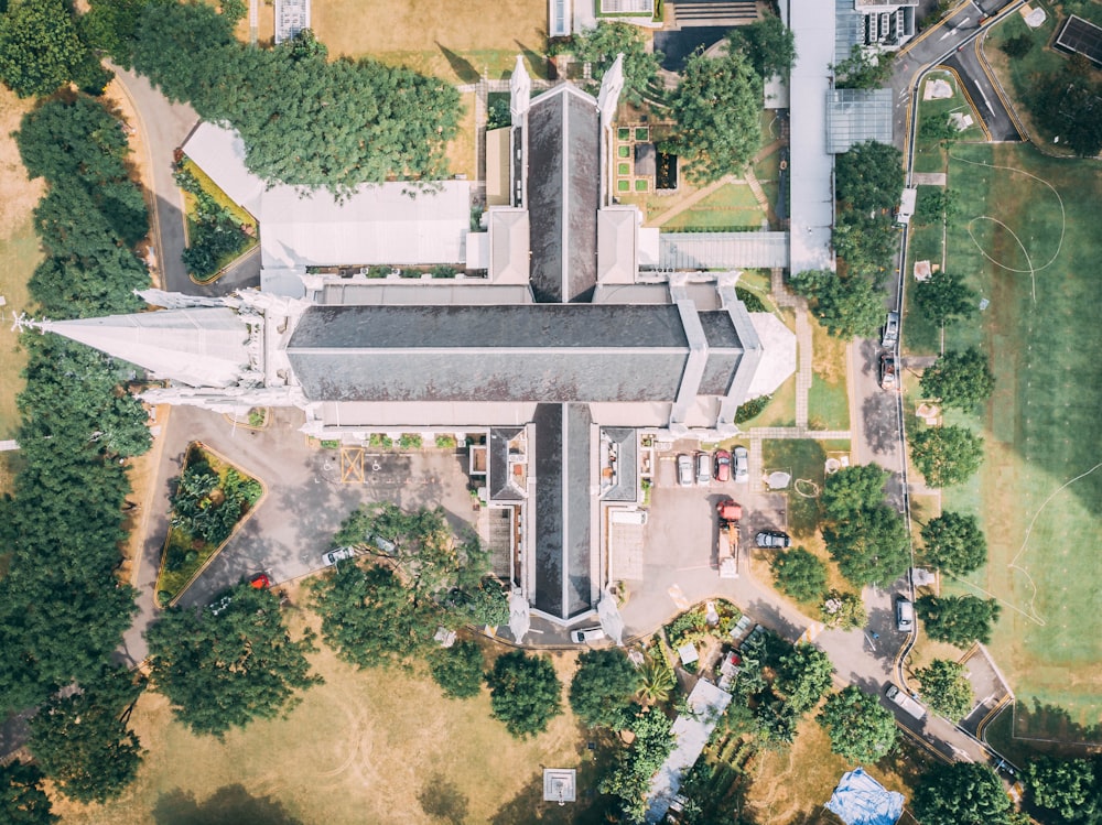 aerial view of gray house