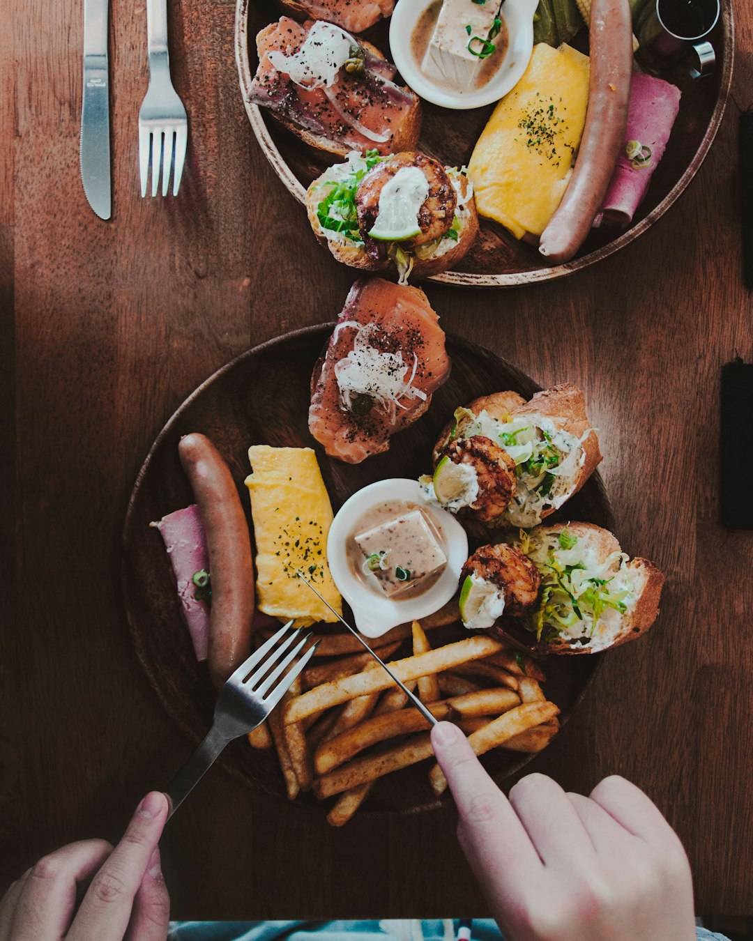 French fries and sausage and bread