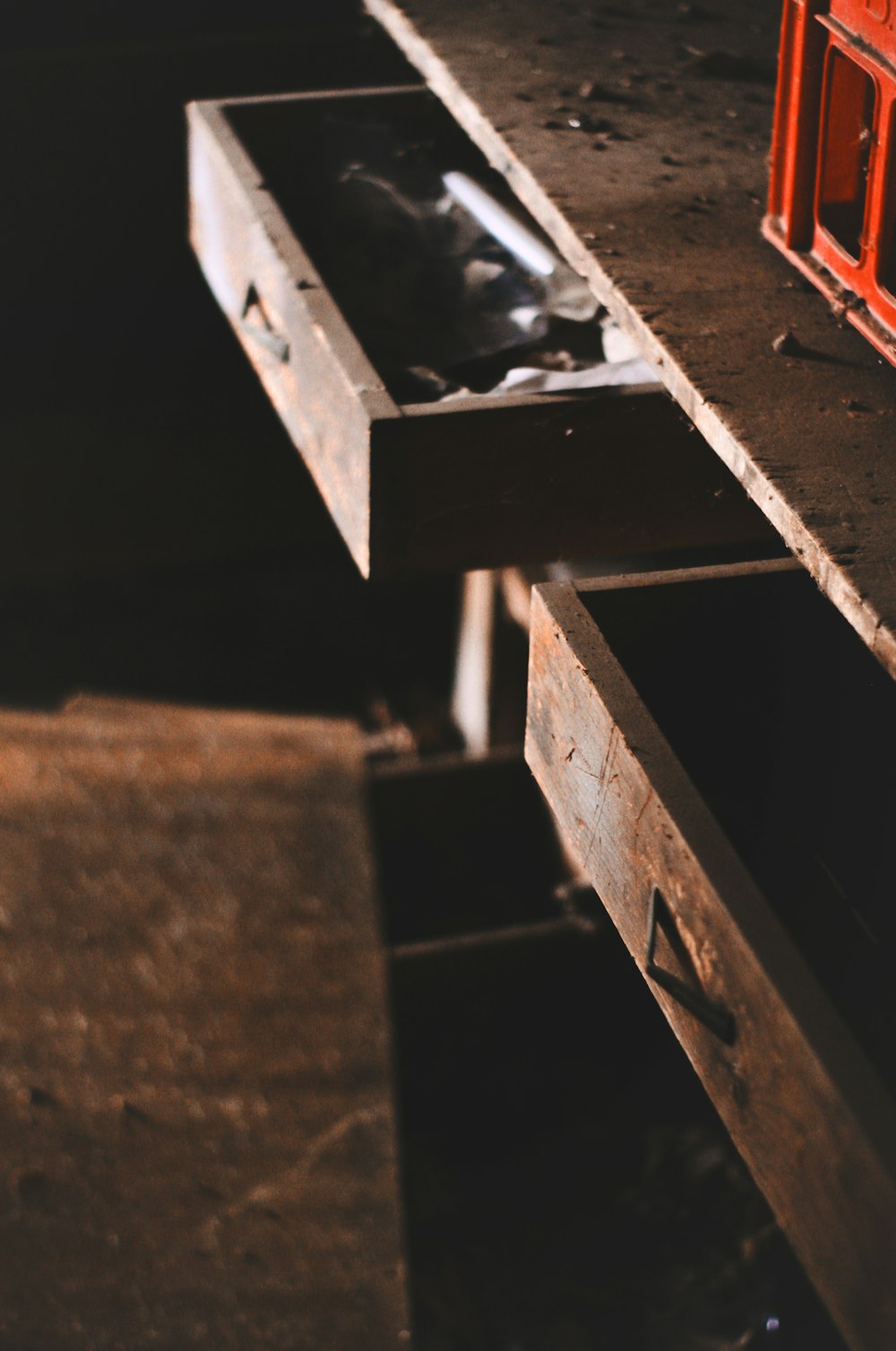 opened brown wooden drawers