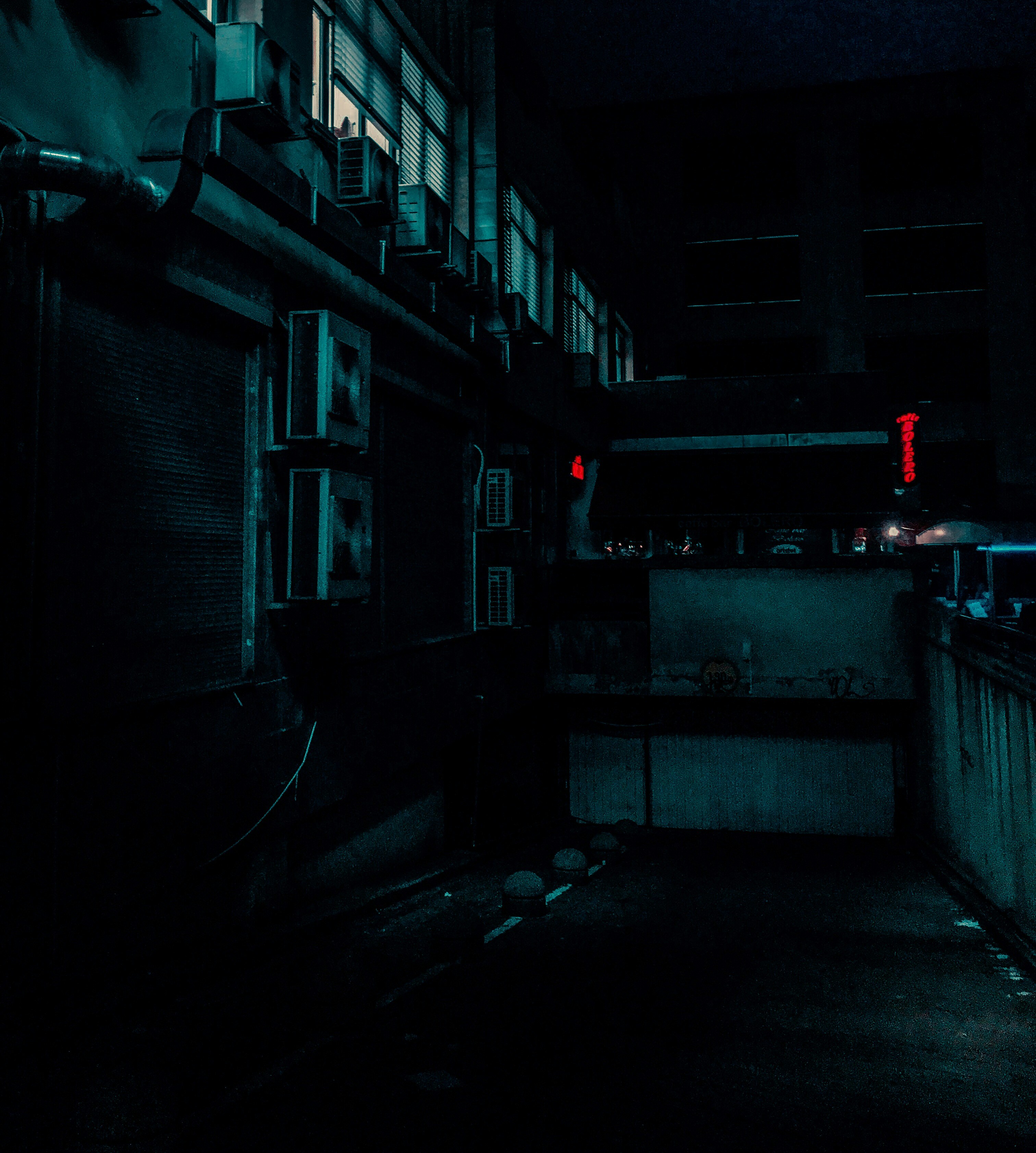 dimmed gray and black food kiosk