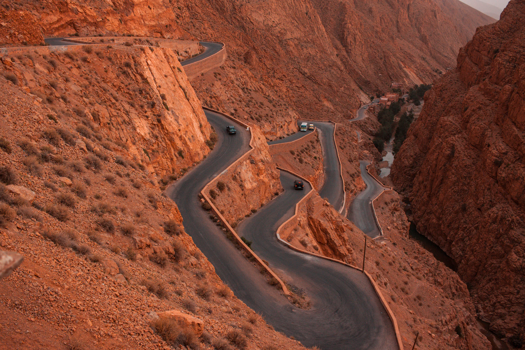 Winding road through the rocky landscapes of Dades Gorge in Morocco