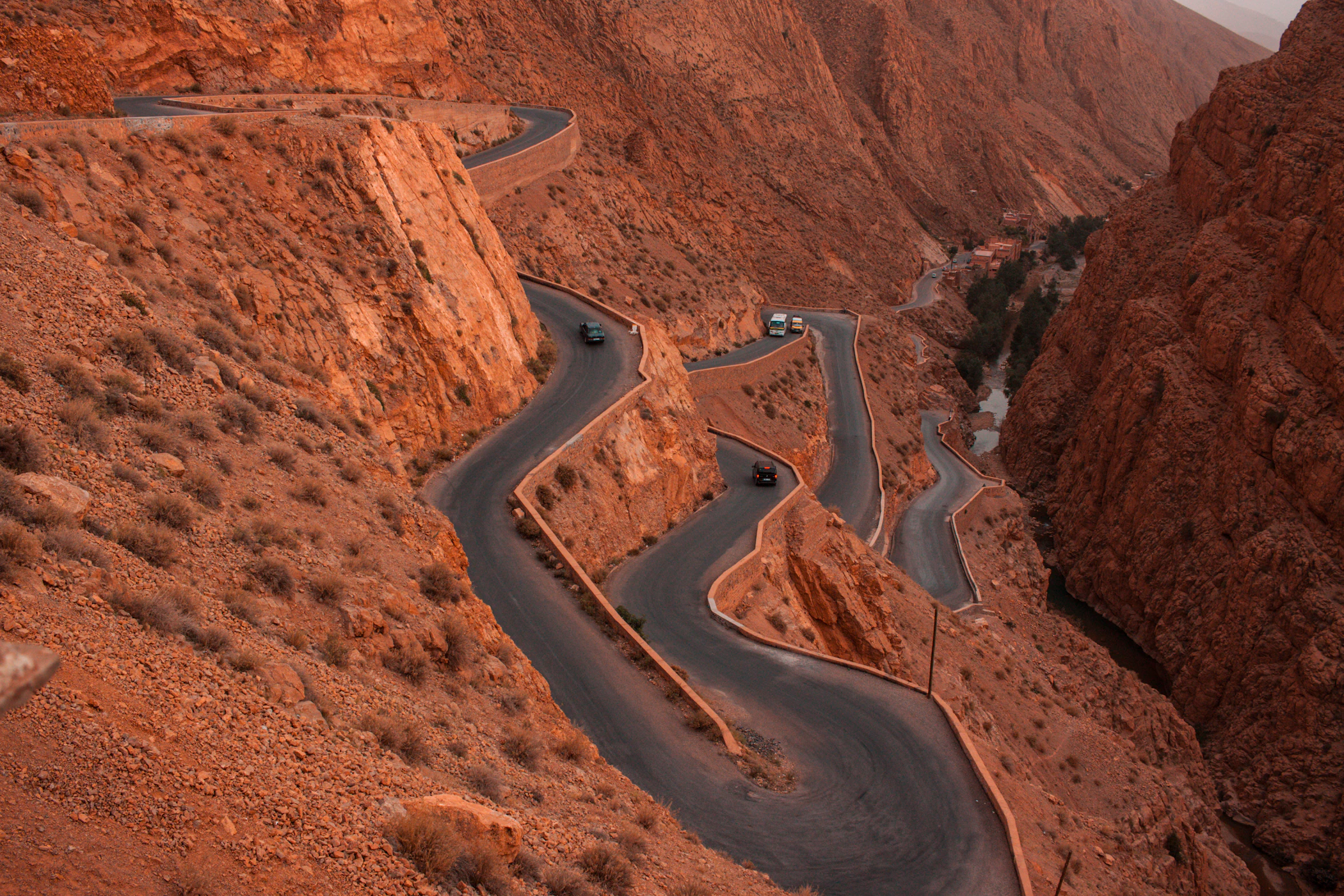 Winding road through the Dades canyon landscape