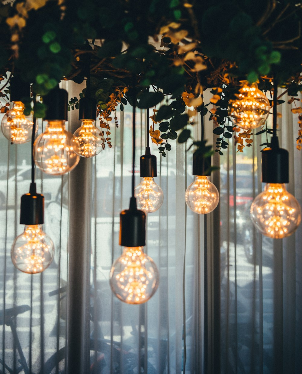 brown and black pendant lamps