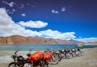 assorted-color motorcycle lot parked beside body of water