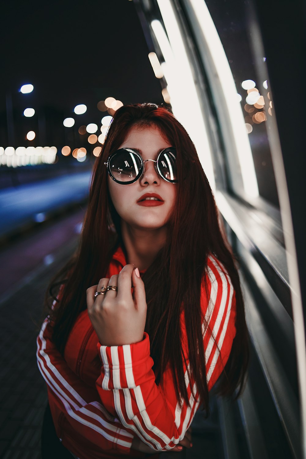 woman wearing sunglasses bokeh photography