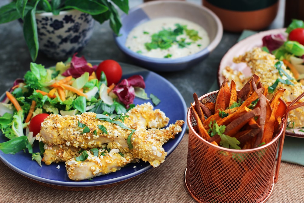 vegetables and breaded dishes