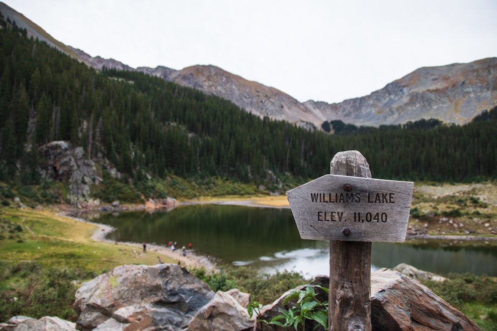 Williams Lake signage near calm body of water