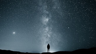 silhouette of person under starry sky