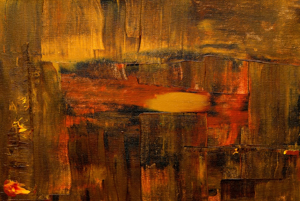 close-up of brown and red abstract painting