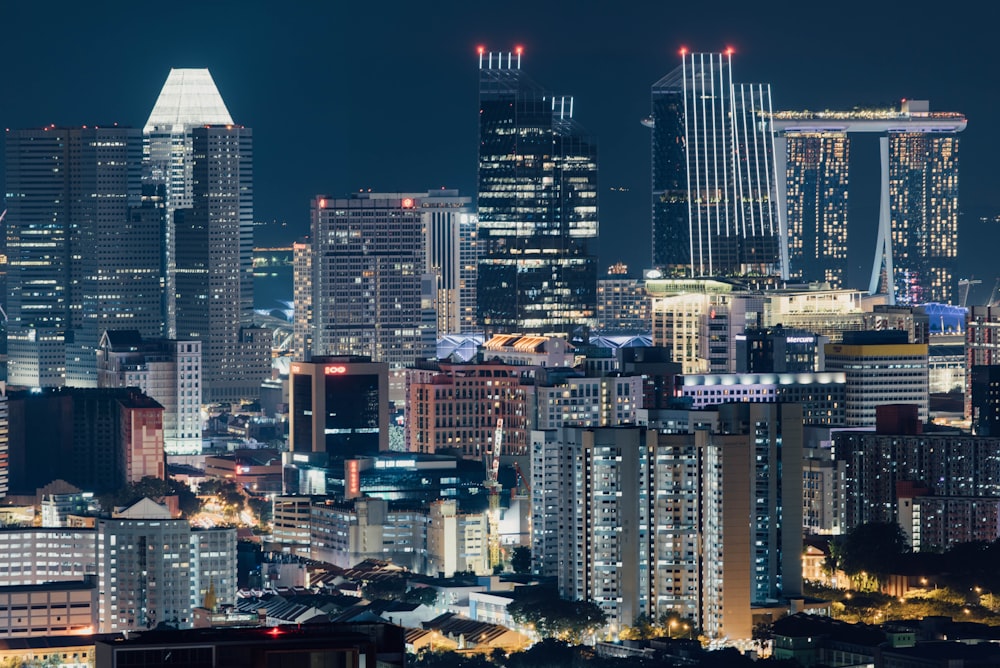 high-rise buildings during nighttime